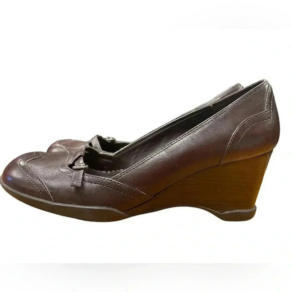 Aldo  Leather Square Toe Wedge Heel Mary Jane Shoe Size 7.5/38 - Picture 5 of 8